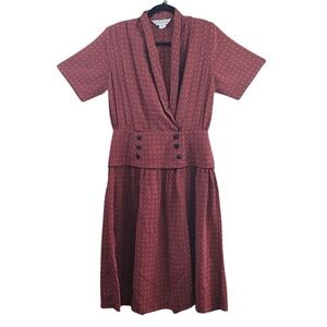 Vintage Laura Henson Wrap Dress Women Size 12 Red Geometric Print‎ Short Sleeve